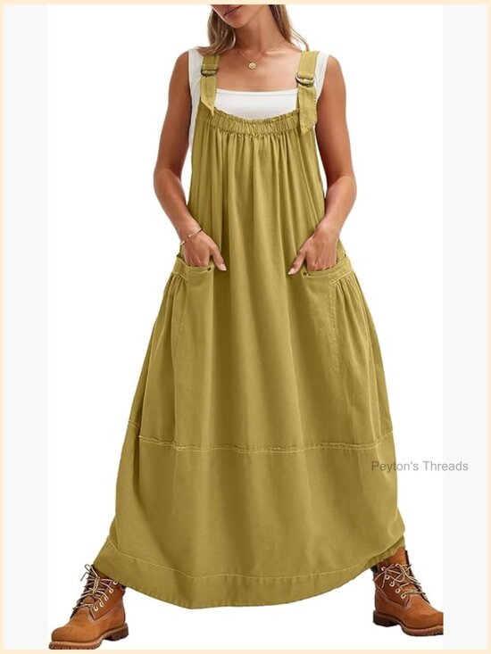 Dresses & Skirts - Cargo Overall Dress Sleeveless Adjustable Strap Safari Maxi Jumper Dress